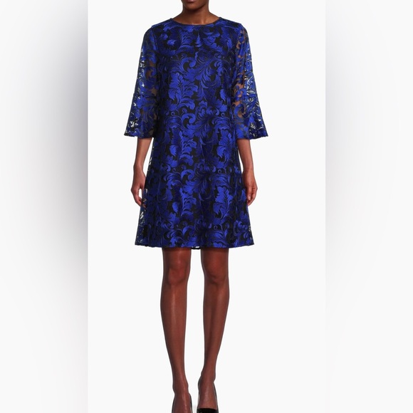 Caroline Rose NWT Bella Soiree Embroidered
Mesh Lace 3/4 Bell Sleeve Shift Dress - Picture 3 of 16